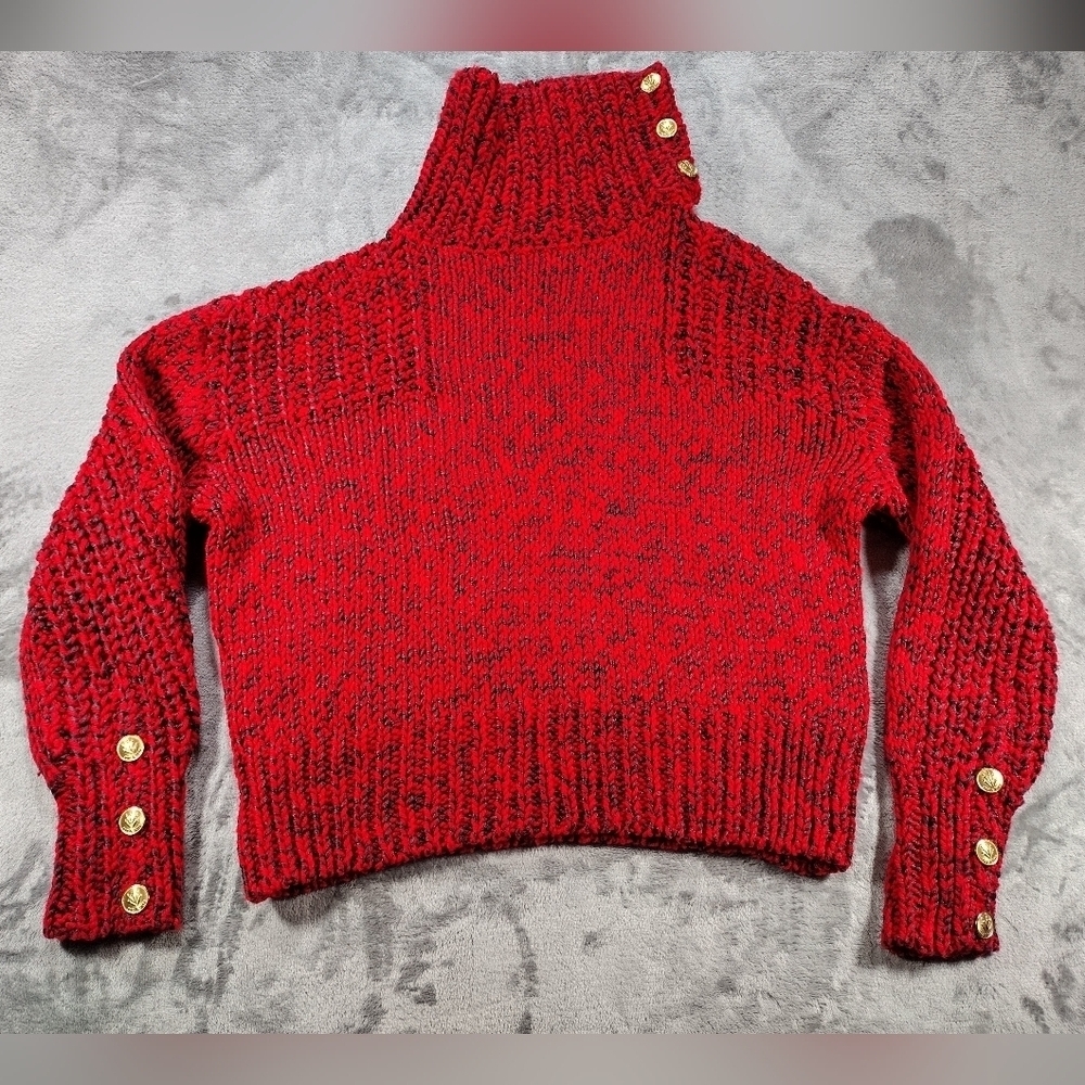 RAG & BONE Sandra Turtleneck  Chunky Knit Red Sweater  Wool Blend Crop Size S